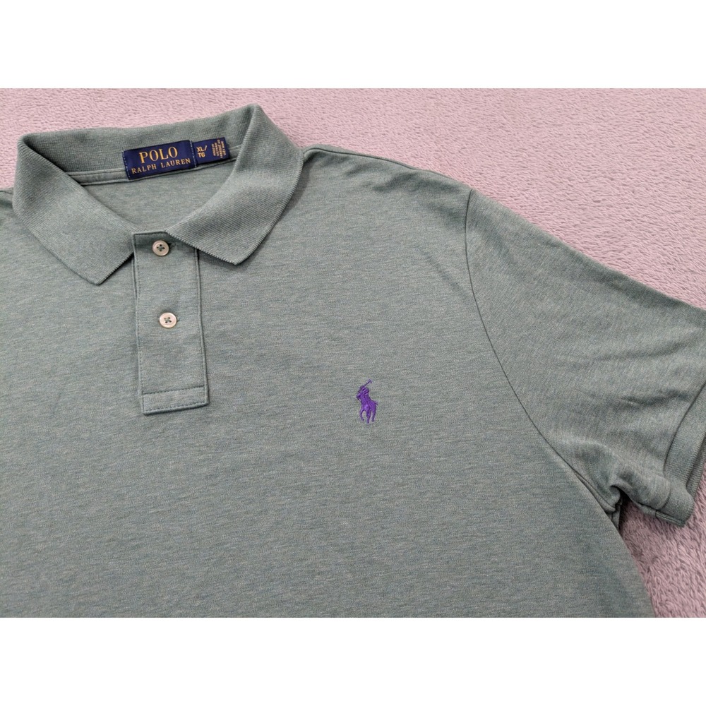 Polo Ralph Lauren Mens XL Green‎ Polo Shirt Classic Fit Purple Pony Logo